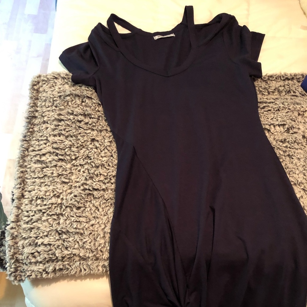 Navy cold shoulder dress